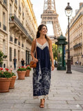 ZOPAD1DB Paris Print Slip Dress Dark Blue