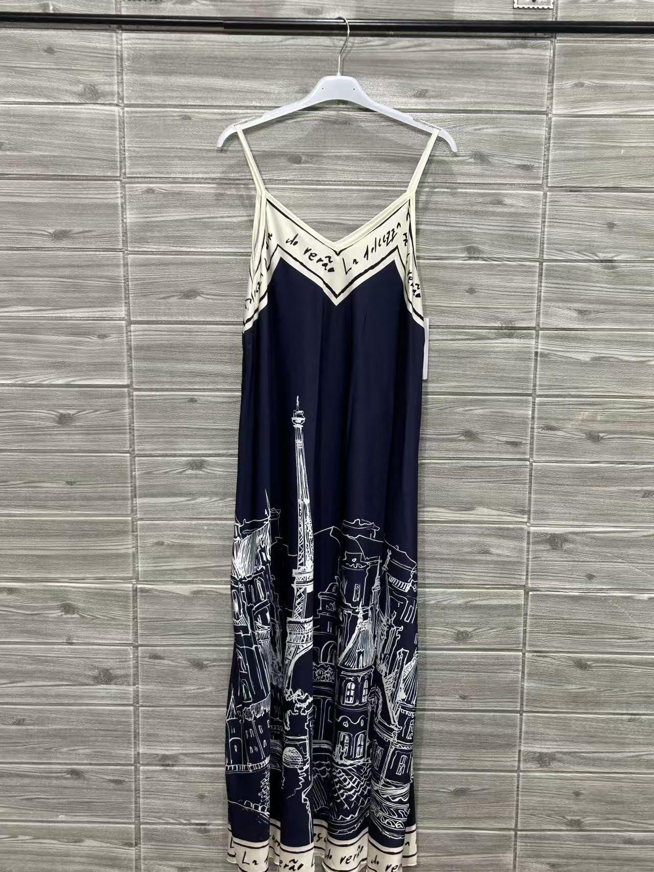 ZOPAD1DB Paris Print Slip Dress Dark Blue