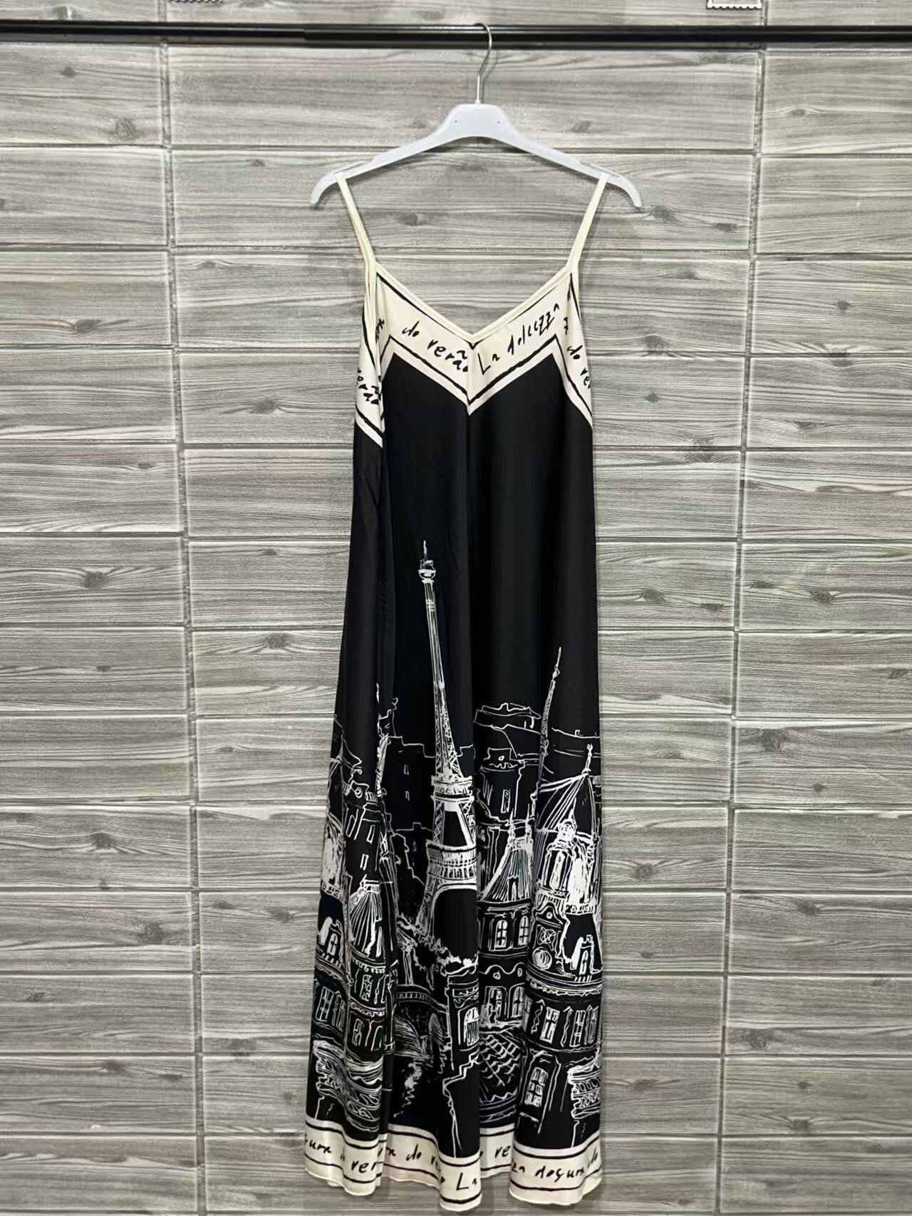 ZOPAD1BK Paris Print Slip Dress Black