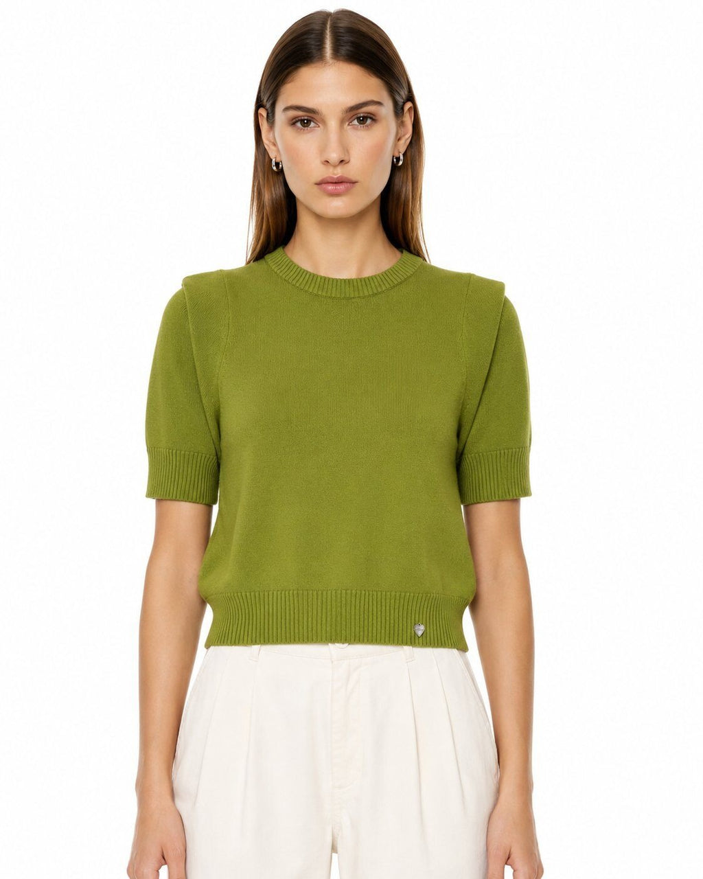 LUSSS9 Olive Structured Shoulder Sweater