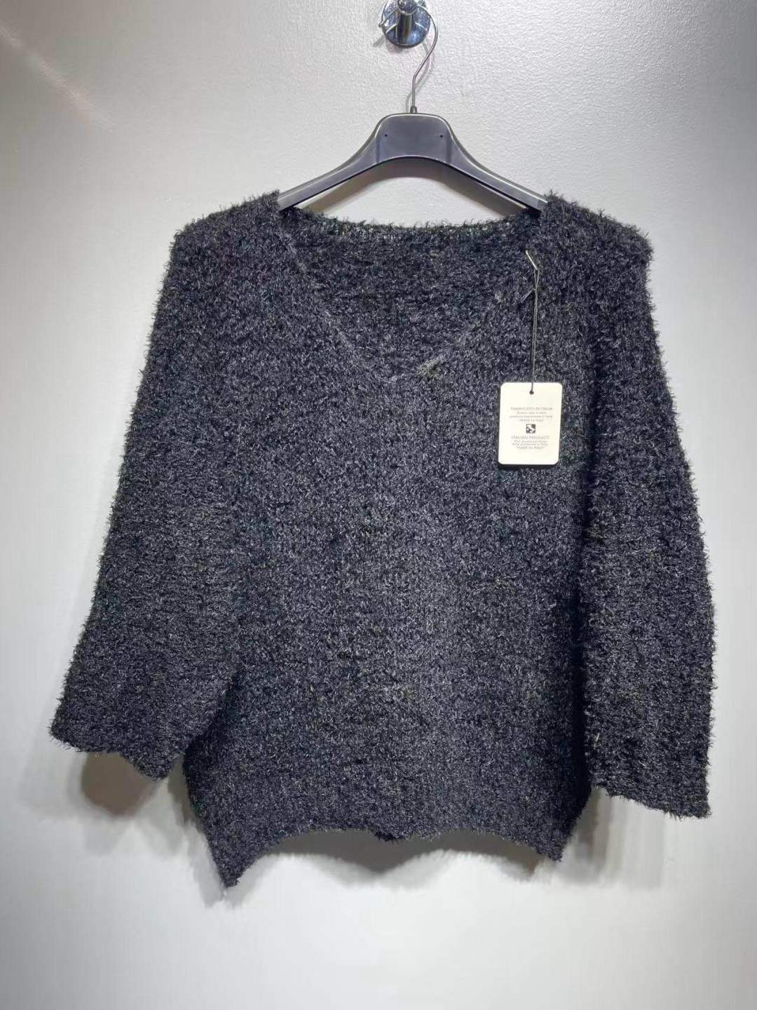 CO9 Black Fuzzy V-Neck Sweater