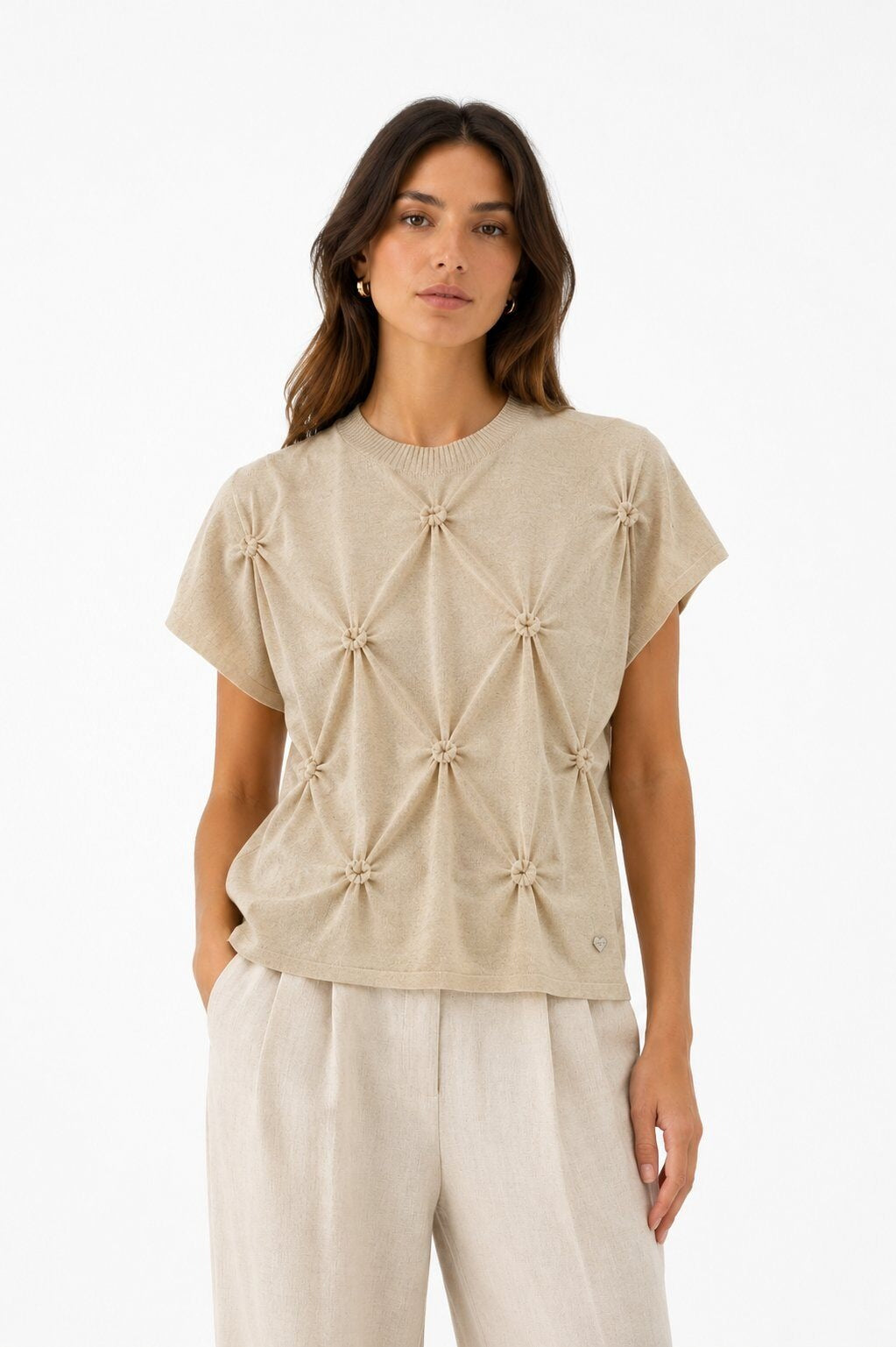 LUHPS5 Ecru Handmade Pintuck Sweater