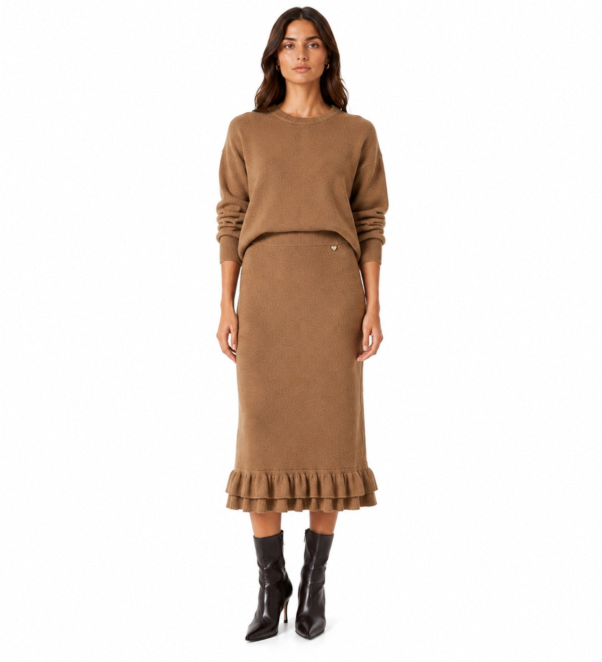 LULKS9 Camel Tiered Ruffle Skirt
