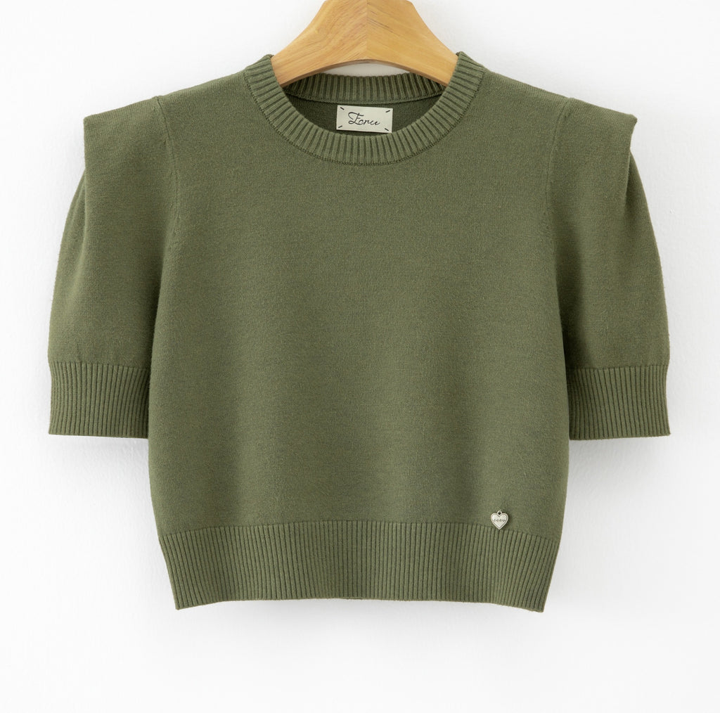 LUSSS8 Khaki Structured Shoulder Sweater