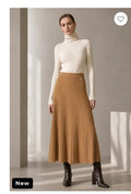 LULPS1 Camel Pleated Knit Skirt
