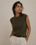 LUCKV8 Khaki Cable Knit Vest