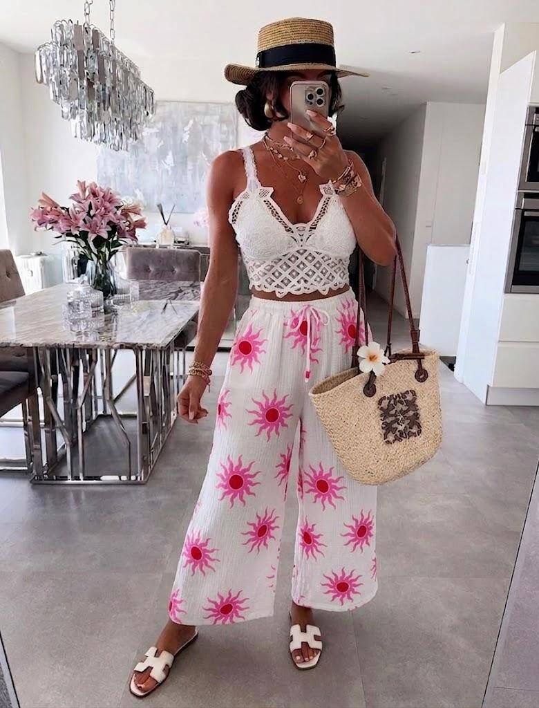 ESTGCPWH Gauze Cotton Palazzo Pants White
