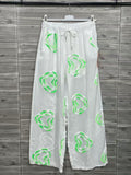 ZOFCPLG Floral Cotton Pants Light Green
