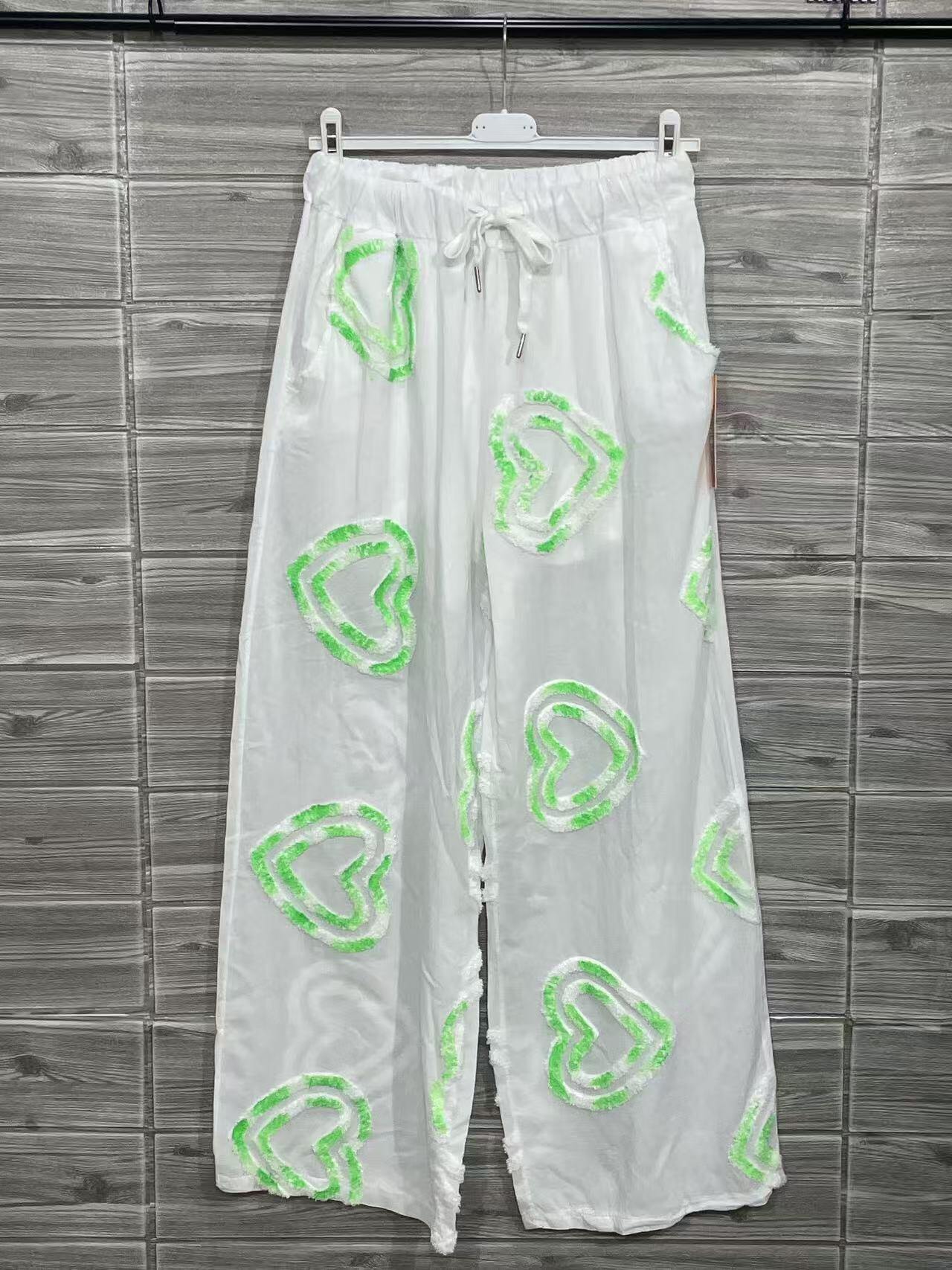 ZOFCPLG Floral Cotton Pants Light Green