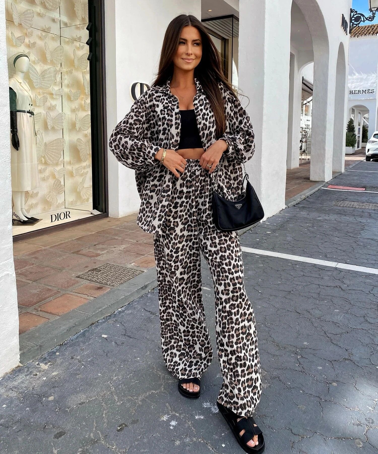 ESTLCSWH Gauze Cotton Leopard Print Set White