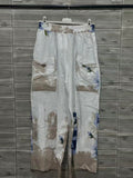 ZOPLP2WH Watercolor Print Linen Pocket Pants White