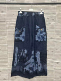 ZOPLP2DB Watercolor Print Linen Pocket Pants Dark Blue