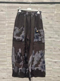 ZOPLP2DN Watercolor Print Linen Pocket Pants Dark Brown