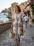 ZOPLP2EC Watercolor Print Linen Pocket Pants Ecru