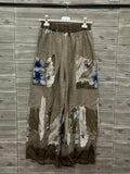 ZOPLP2TP Watercolor Print Linen Pocket Pants Taupe
