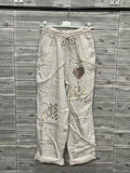 ZOPLP3BE Gold Foil Print Linen Pants Beige