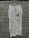 ZOPLP3WH Gold Foil Print Linen Pants White