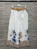 ZOPLP1WH Watercolor Floral Linen Pants White