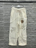 ZOPLP3CR Gold Foil Print Linen Pants Cream