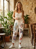 ZOPNT6WH Butterfly Garden Print Pants White