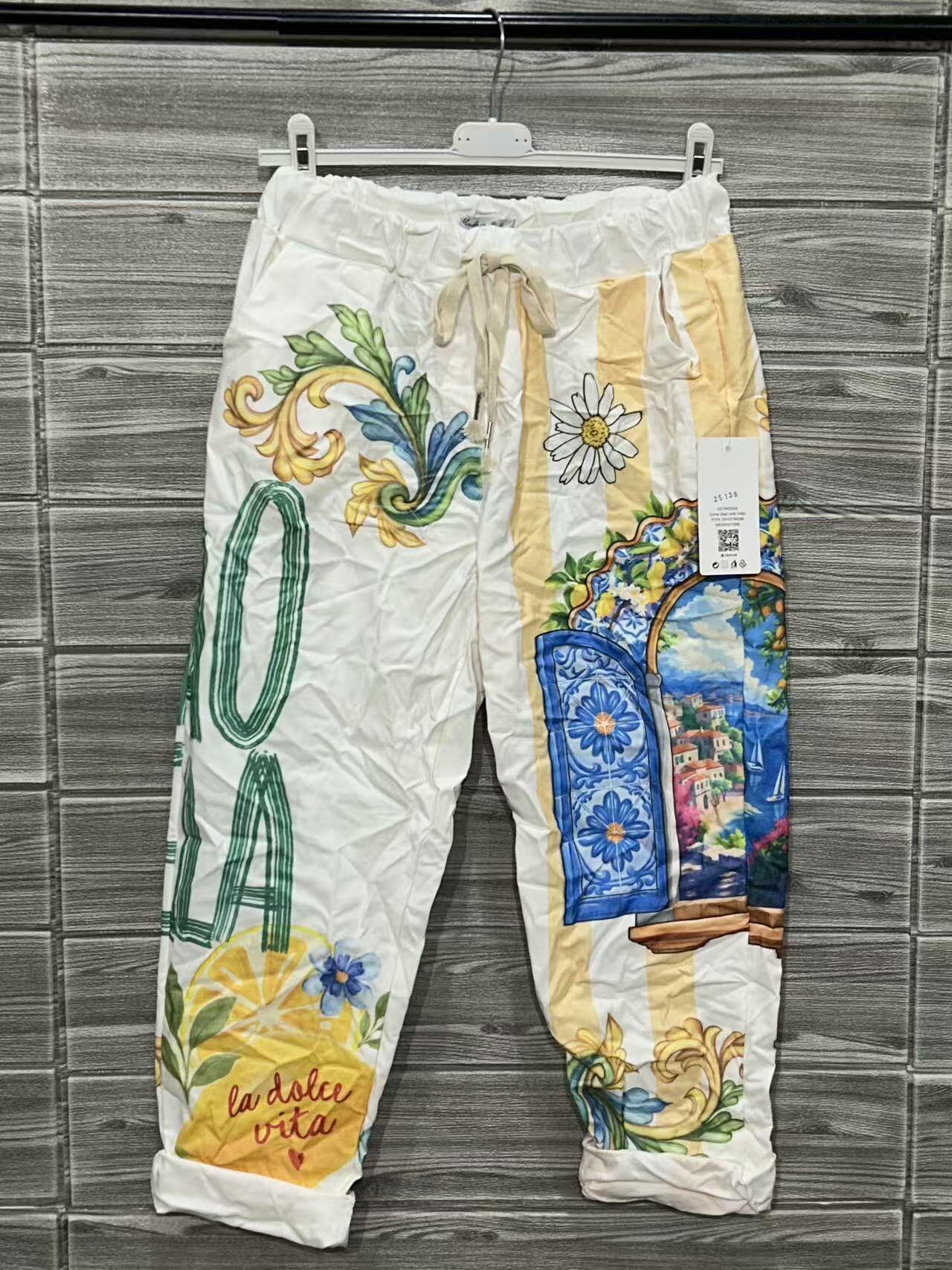 ZOPNT2WH Lemon Stripe Print Pants White