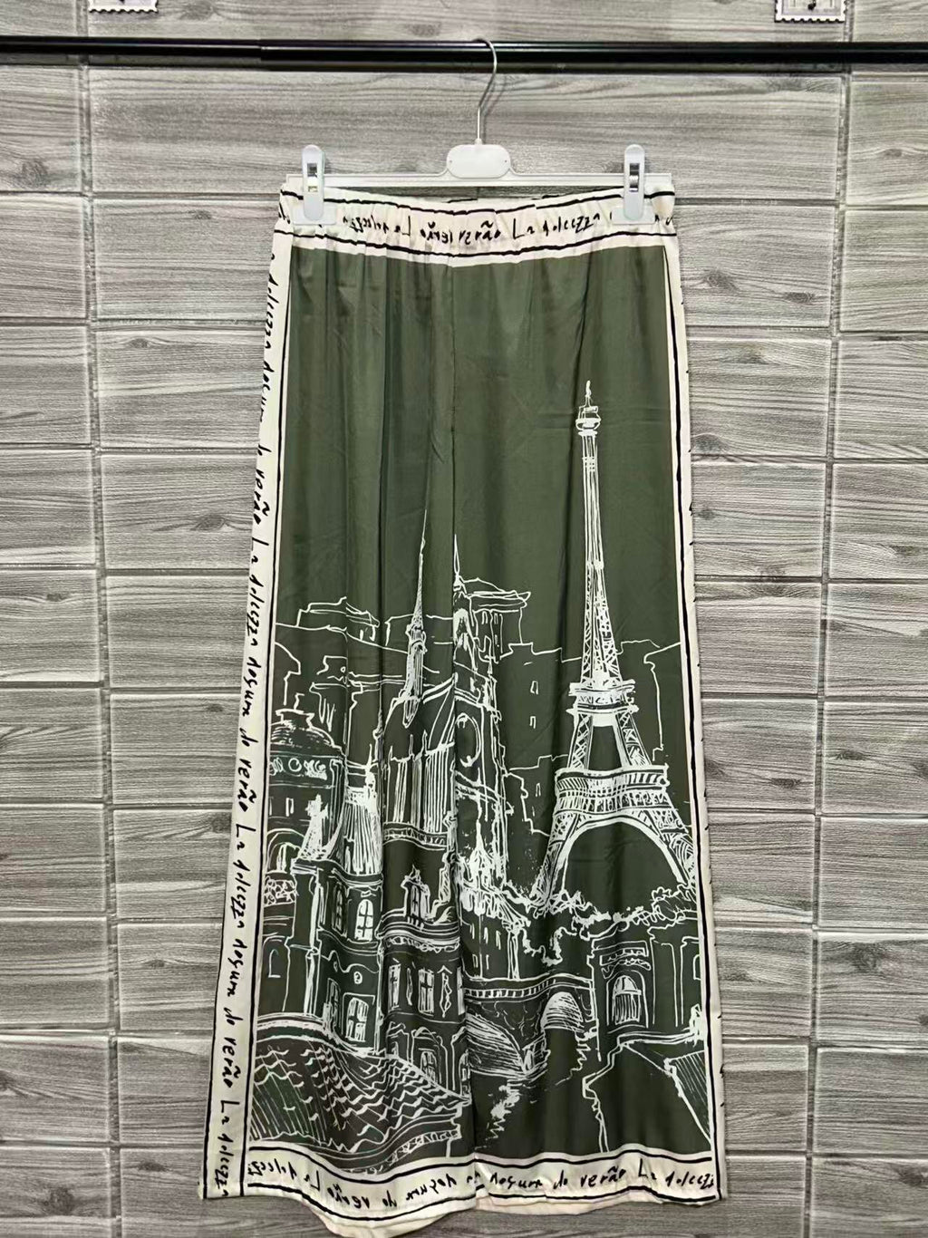 ZOPCPKH Paris Print Pants Khaki