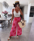 ESTWCSPK Gauze Cotton Wide Leg Pants Set Pink