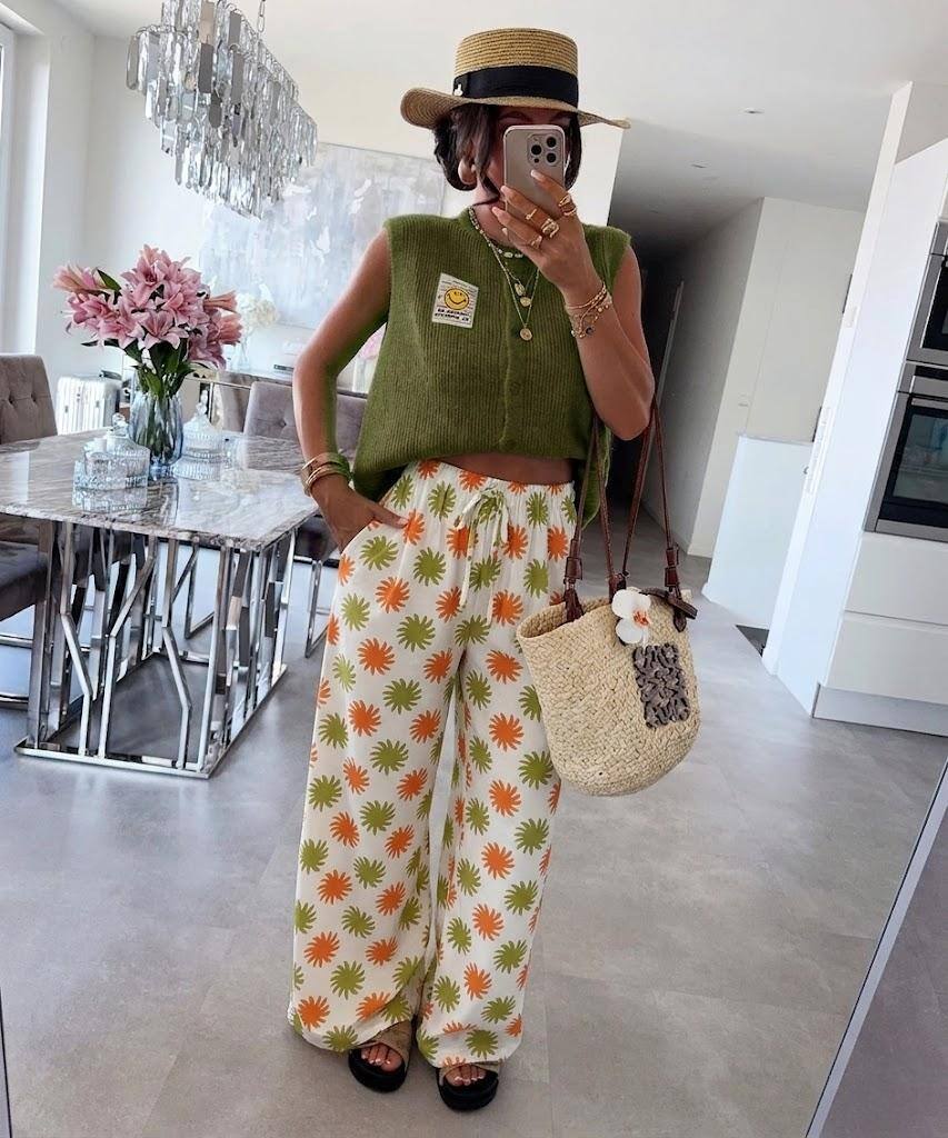 ESTPPSKH Printed Palazzo Set Khaki
