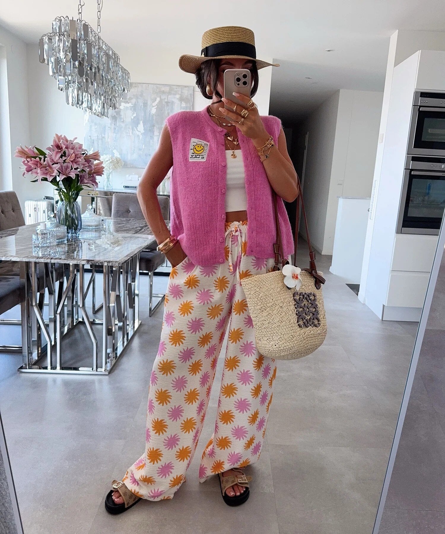 ESTPPSPK Printed Palazzo Set Pink