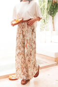 ESTPPPBE Pleated Palazzo Printed Pants Beige