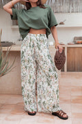 ESTPPPKH Pleated Palazzo Printed Pants Khaki