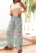 ESTFLPLB Pleated Palazzo Floral Pants Light Blue