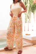 ESTFLPOR Pleated Palazzo Floral Pants Orange