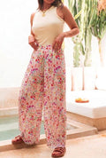 ESTFLPPK Pleated Palazzo Floral Pants Pink