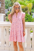 SWFTMPK Floral Tiered Mini Dress Pink