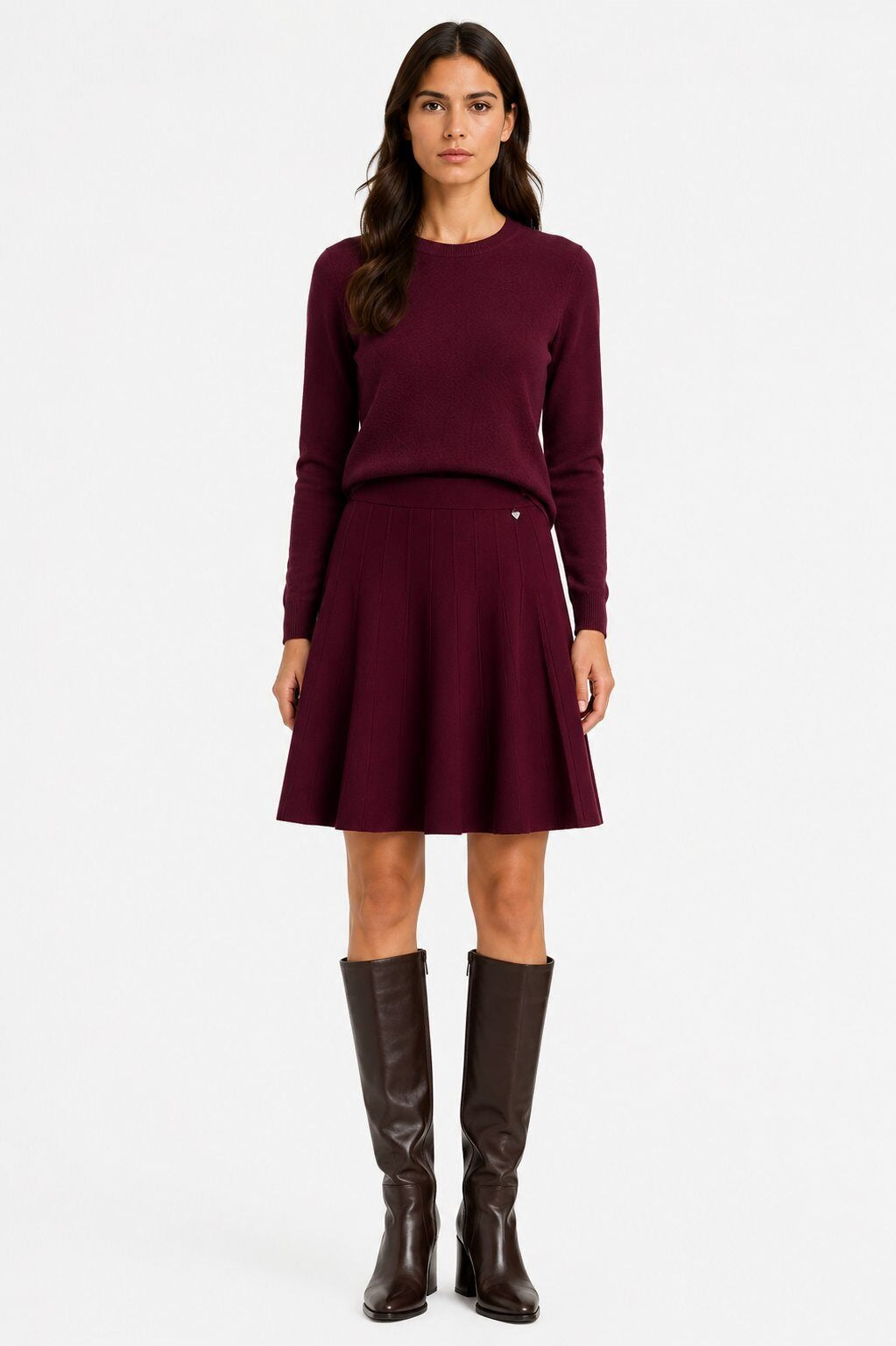 LUPKS6 Burgundy Pleated Knit Skirt