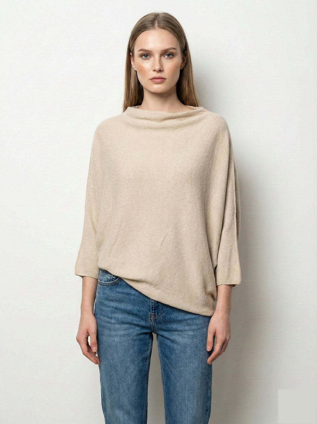 MYAPBG Asymmetrical Poncho T-Shirt Beige