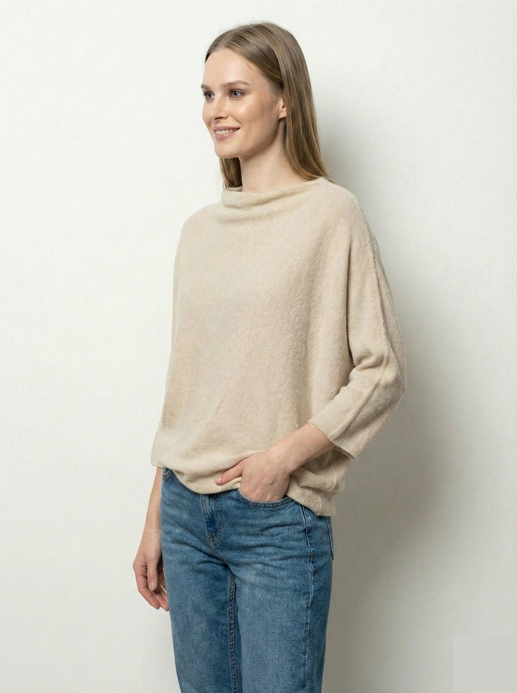 MYAPBG Asymmetrical Poncho T-Shirt Beige