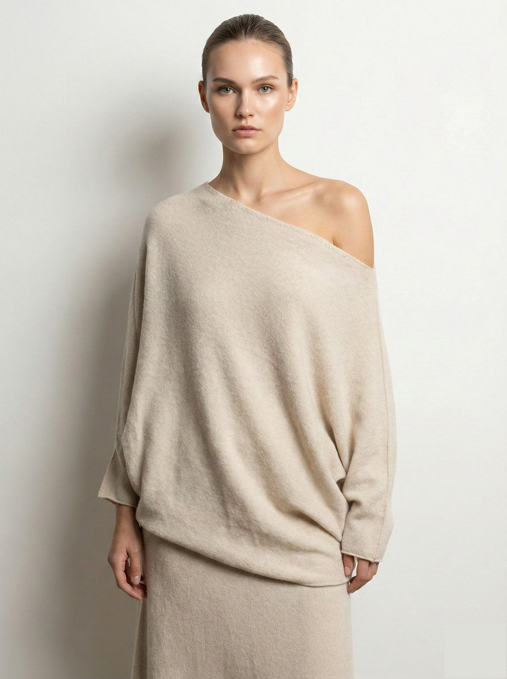 MYAPBG Asymmetrical Poncho T-Shirt Beige