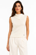 LUACT4 White Asymmetric Collar Top