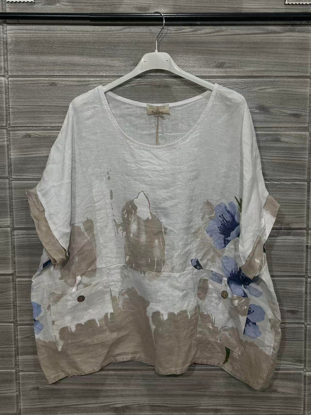 ZOSW1WH Watercolor Floral Linen Top White