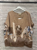 ZOSW1CM Watercolor Floral Linen Top Caramel