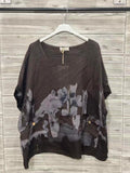 ZOSW1BR Watercolor Floral Linen Top Brown
