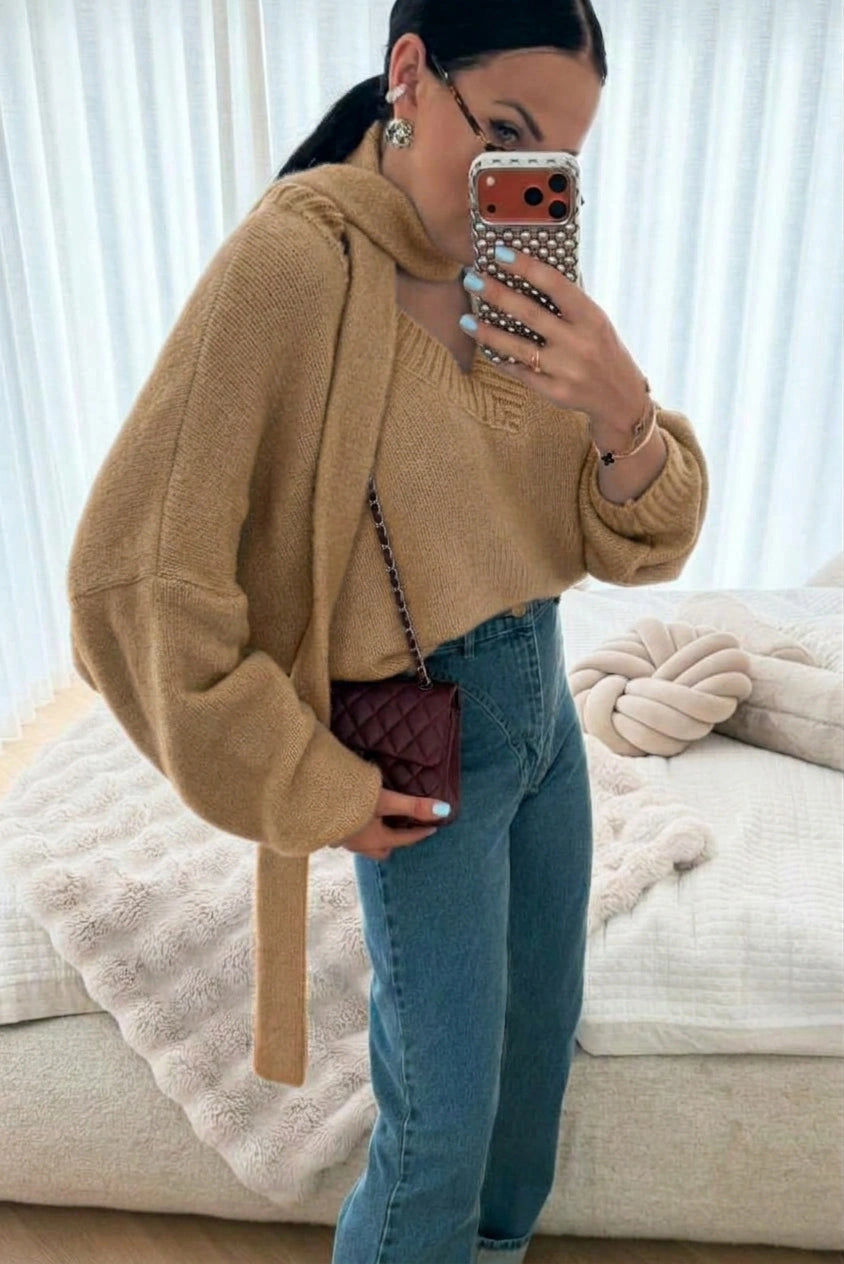 ESTSC5 Beige Scarf Knit Sweater