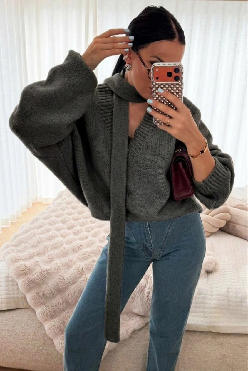 ESTSC3 Charcoal Scarf Knit Sweater