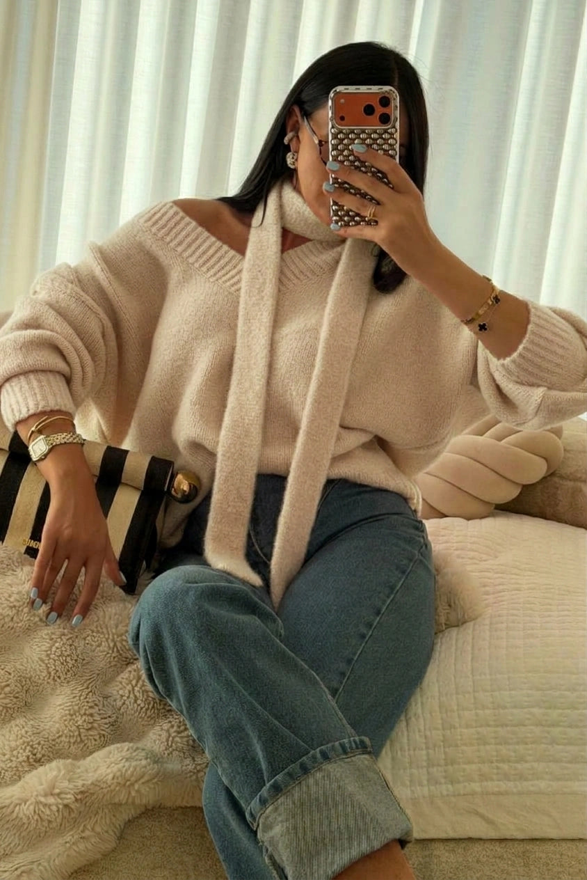 ESTSC4 Ivory Scarf Knit Sweater