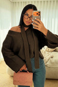 ESTSC6 Dark Brown Scarf Knit Sweater