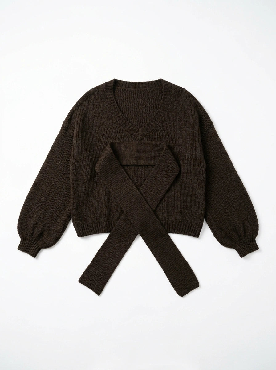 ESTSC6 Dark Brown Scarf Knit Sweater