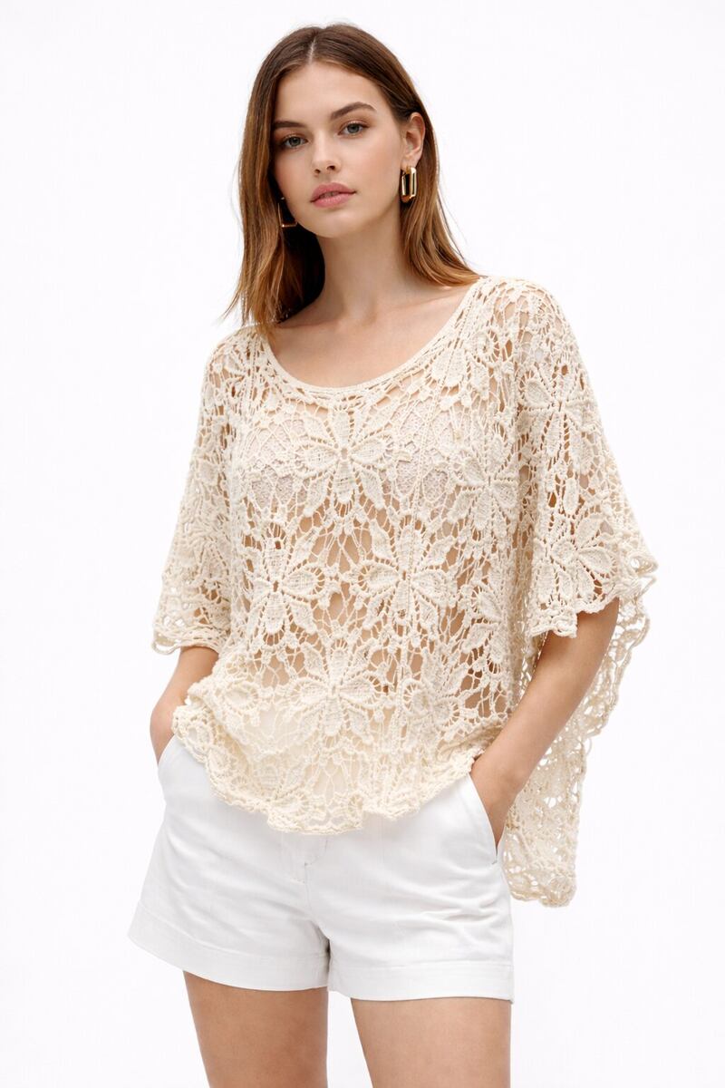 LULFS Long Floral Crochet Sweater Cotton One Size S/M