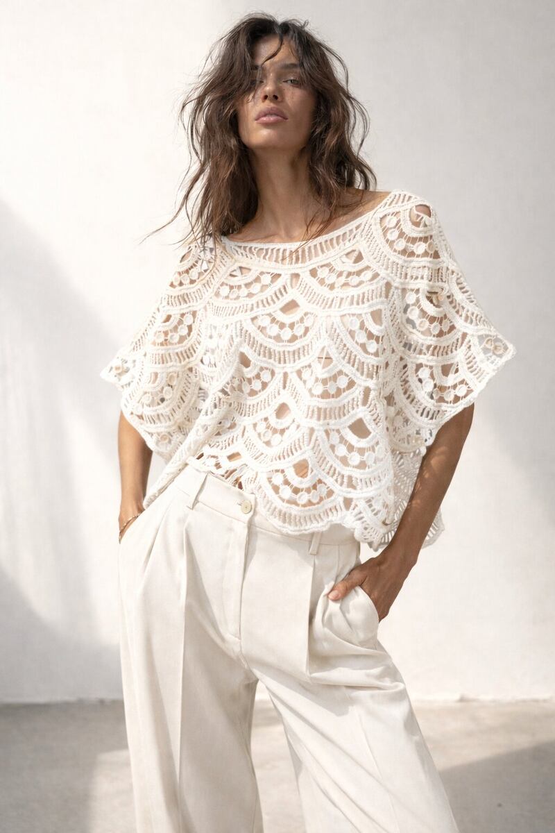 LUKS Kimono Crochet Sweater Cotton One Size S/M